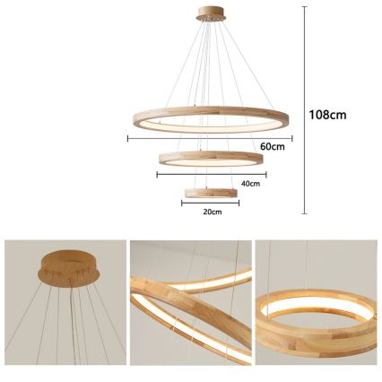 Brilagi - Lustre LED suspenso em cabo UMEA WOOD LED/45W/230V Ø 60 cm madeira