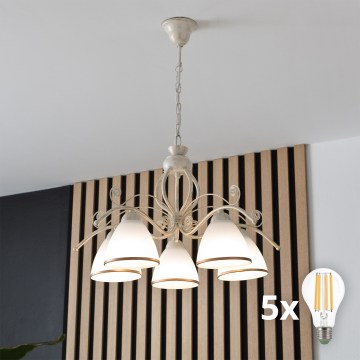 Brilagi - Lustre LED suspenso em corrente ANTICO 5xE27/60W/230V 3000K pátina branca