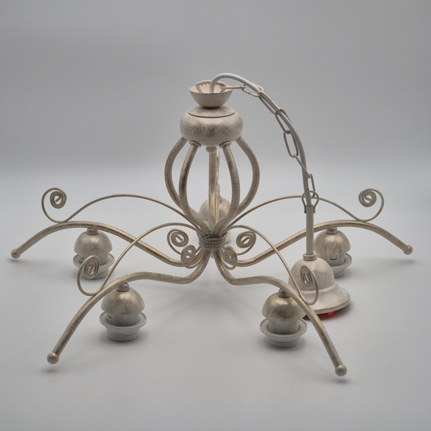 Brilagi - Lustre LED suspenso em corrente ANTICO 5xE27/60W/230V 3000K pátina branca