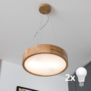 Brilagi - Lustre LED suspenso por cabo CARVALHO 2xE27/15W/230V acabamento carvalho diâmetro 37 cm
