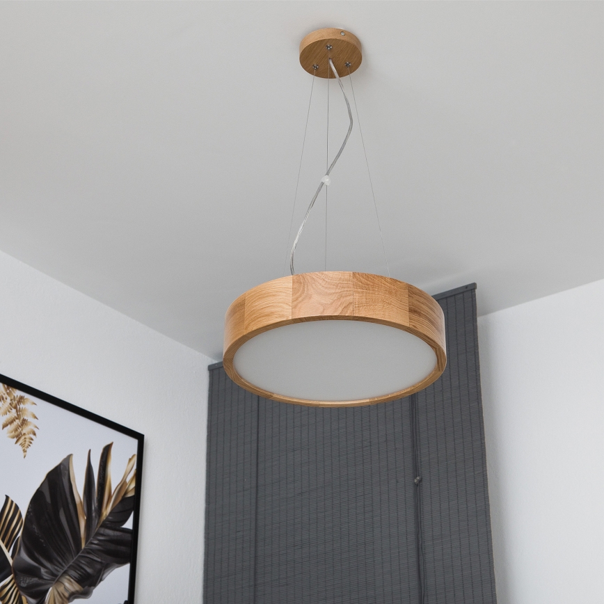 Brilagi - Lustre LED suspenso por cabo CARVALHO 2xE27/15W/230V acabamento carvalho diâmetro 37 cm