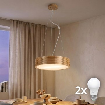 Brilagi - Lustre LED suspenso por cabo CARVALHO MODERN 2xE27/60W/230V, carvalho, diâmetro 37,5 cm