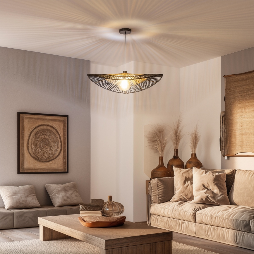 Brilagi - Lustre LED suspenso por cabo CERIA BOHO 1xE27/40W/230V Ø 50 cm preto/castanho