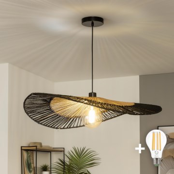 Brilagi - Lustre LED suspenso por cabo CERIA BOHO 1xE27/40W/230V Ø 80 cm preto/castanho