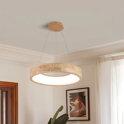 Brilagi - Lustre LED suspenso em cabo FALCON WOOD LED/30W/230V 3000/4000/6000K, diâmetro 45 cm, madeira