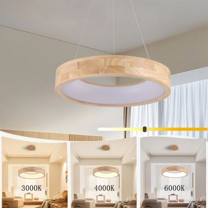 Brilagi - Lustre LED suspenso em cabo FALCON WOOD LED/30W/230V 3000/4000/6000K, diâmetro 45 cm, madeira