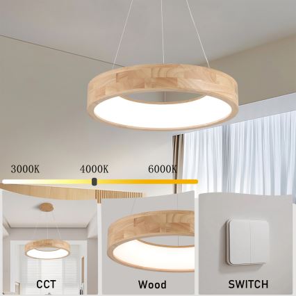 Brilagi - Lustre LED suspenso em cabo FALCON WOOD LED/30W/230V 3000/4000/6000K, diâmetro 45 cm, madeira