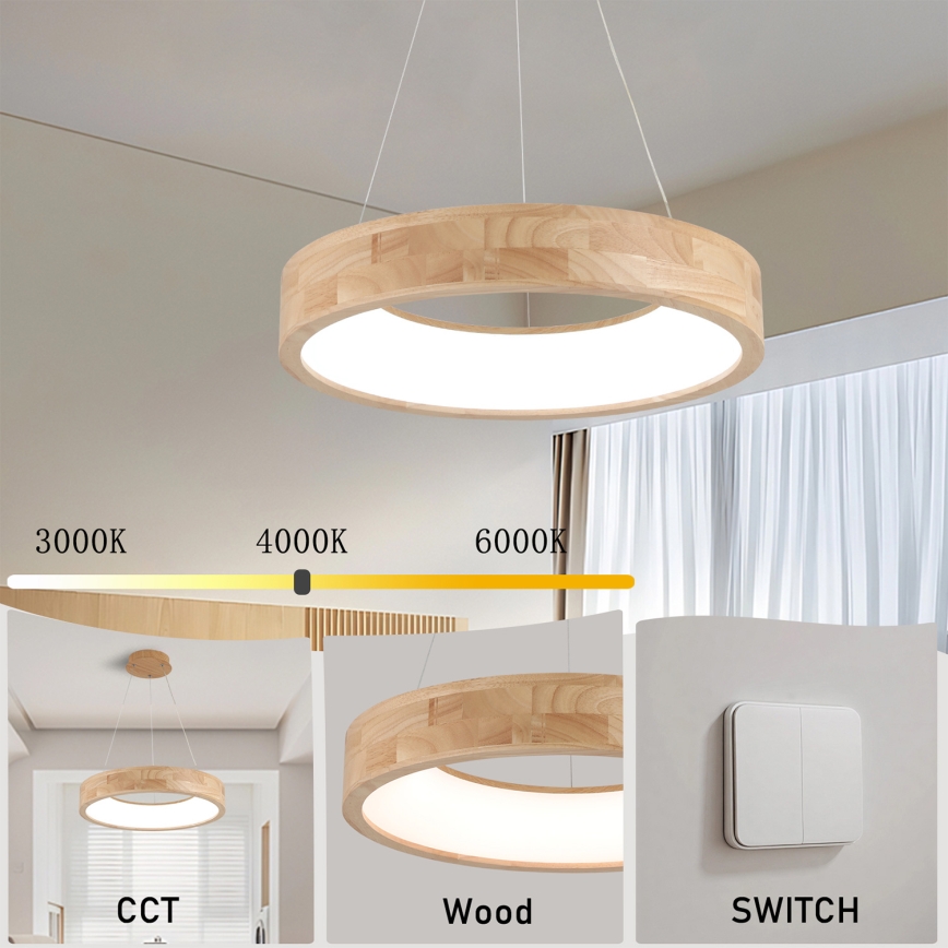 Brilagi - Lustre LED suspenso em cabo FALCON WOOD LED/30W/230V 3000/4000/6000K, diâmetro 45 cm, madeira