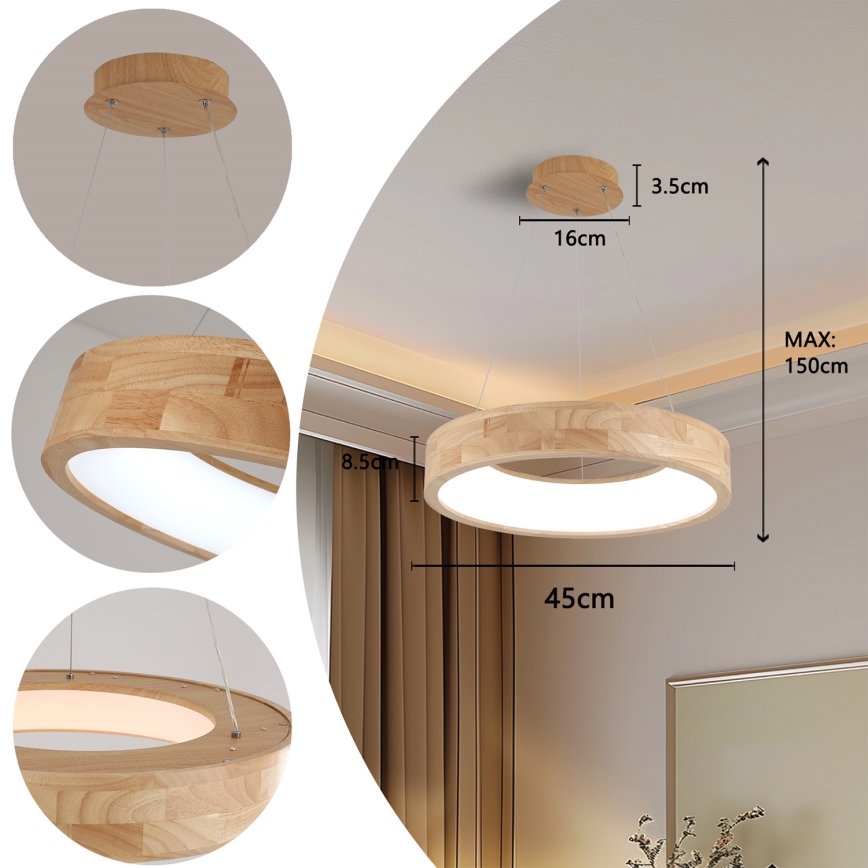 Brilagi - Lustre LED suspenso em cabo FALCON WOOD LED/30W/230V 3000/4000/6000K, diâmetro 45 cm, madeira