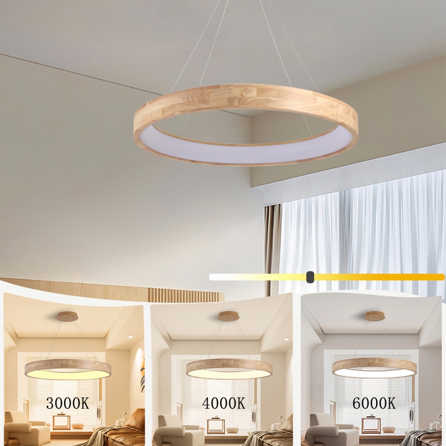 Brilagi - Lustre LED suspenso por cabo FALCON WOOD LED/60W/230V 3000/4000/6000K Ø 80 cm, acabamento em madeira