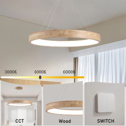 Brilagi - Lustre LED suspenso por cabo FALCON WOOD LED/60W/230V 3000/4000/6000K Ø 80 cm, acabamento em madeira