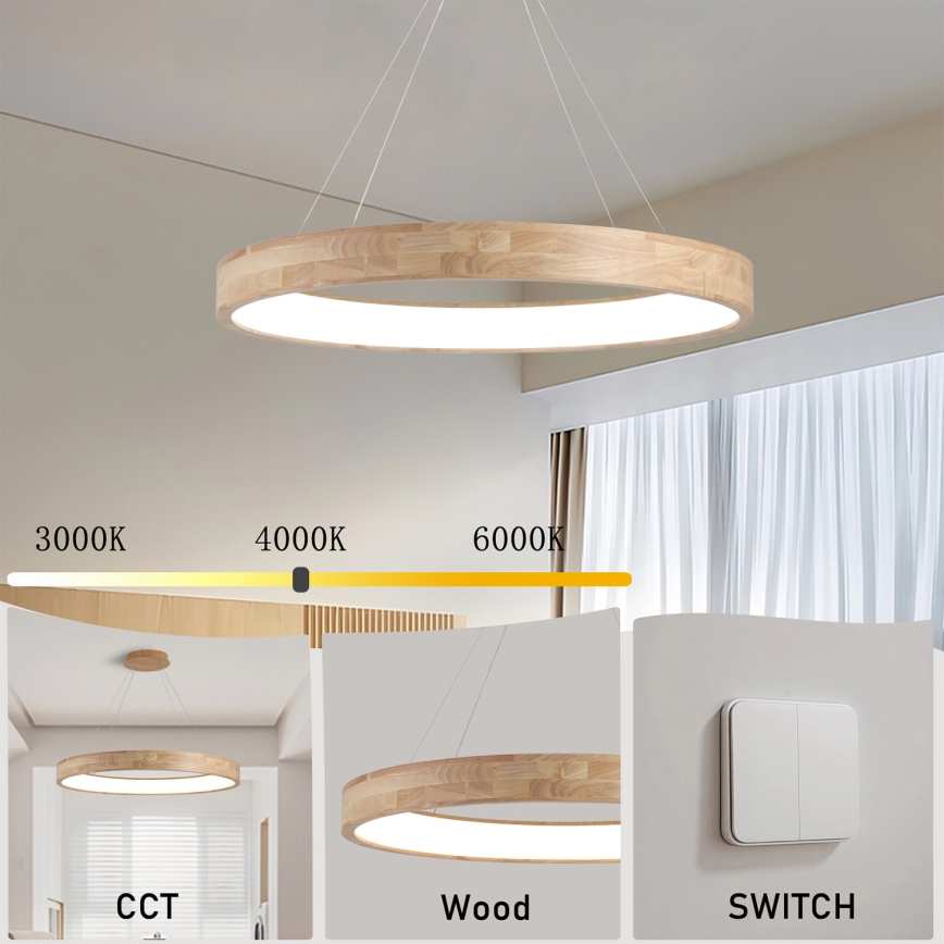 Brilagi - Lustre LED suspenso por cabo FALCON WOOD LED/60W/230V 3000/4000/6000K Ø 80 cm, acabamento em madeira