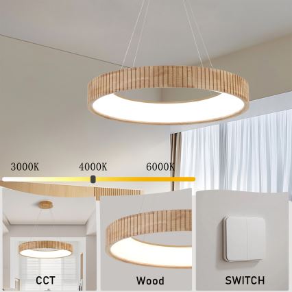 Brilagi - Lustre LED suspenso por cabo FALCON WOOD MODERN LED/40W/230V 3000/4000/6000K Ø 60 cm madeira