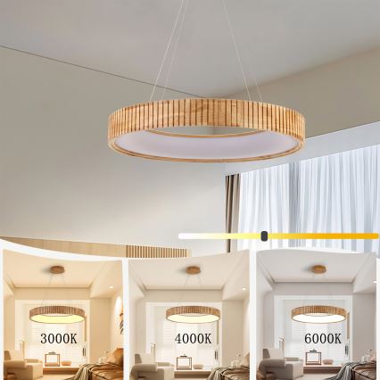 Brilagi - Lustre LED suspenso por cabo FALCON WOOD MODERN LED/40W/230V 3000/4000/6000K Ø 60 cm madeira