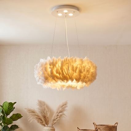 Brilagi - Lustre LED suspenso por cabo FEATHER 3x E27/40W/230V + 3x LED/3W Ø 50 cm branco