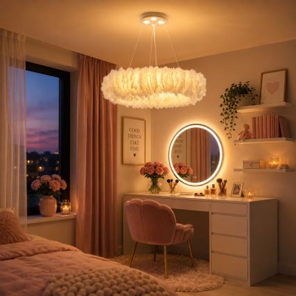 Brilagi - Lustre LED suspenso por cabo FEATHER 3x E27/40W/230V + 3x LED/3W Ø 50 cm branco