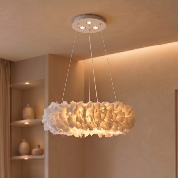 Brilagi - Lustre LED suspenso por cabo FEATHER 3xE27/40W/230V + 3xLED/3W Ø 40 cm branco