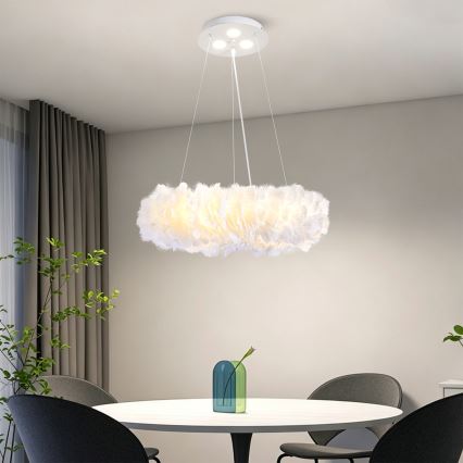 Brilagi - Lustre LED suspenso por cabo FEATHER 3xE27/40W/230V + 3xLED/3W Ø 40 cm branco