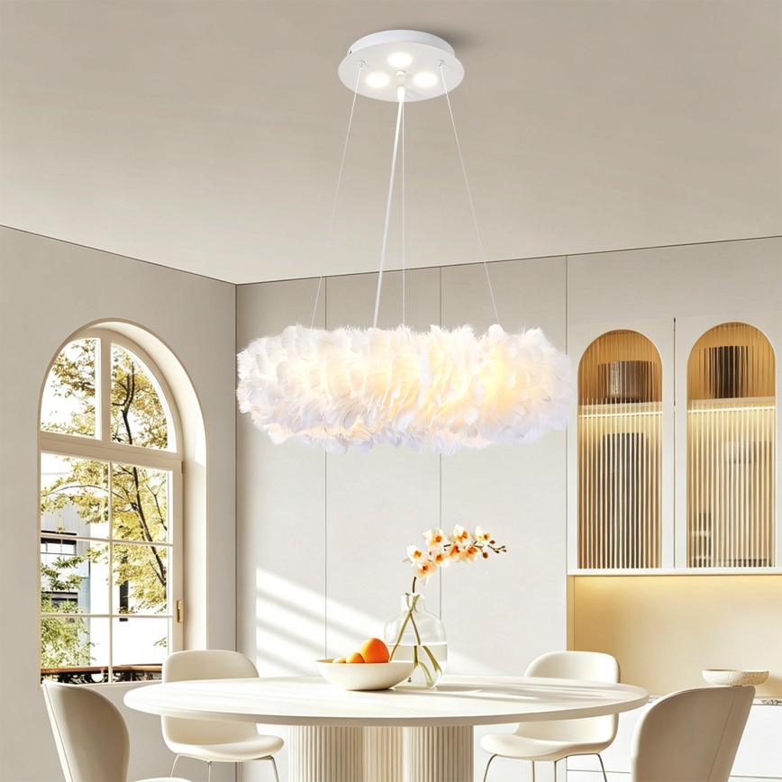 Brilagi - Lustre LED suspenso por cabo FEATHER 3xE27/40W/230V + 3xLED/3W Ø 40 cm branco