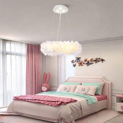 Brilagi - Lustre LED suspenso por cabo FEATHER 3xE27/40W/230V + 3xLED/3W Ø 40 cm branco