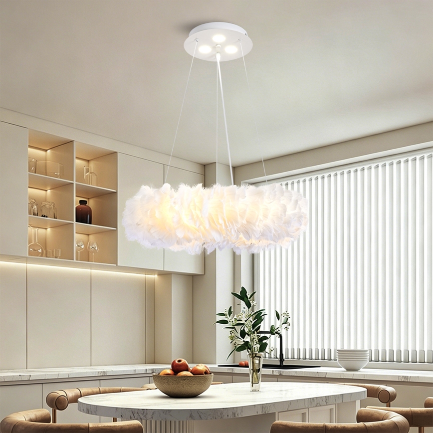 Brilagi - Lustre LED suspenso por cabo FEATHER 3xE27/40W/230V + 3xLED/3W Ø 40 cm branco