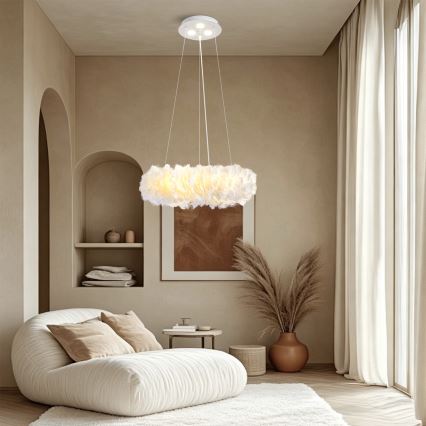 Brilagi - Lustre LED suspenso por cabo FEATHER 3xE27/40W/230V + 3xLED/3W Ø 40 cm branco