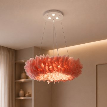 Brilagi - Lustre LED suspenso por cabo FEATHER 3xE27/40W/230V + 3xLED/3W Ø 50 cm rosa
