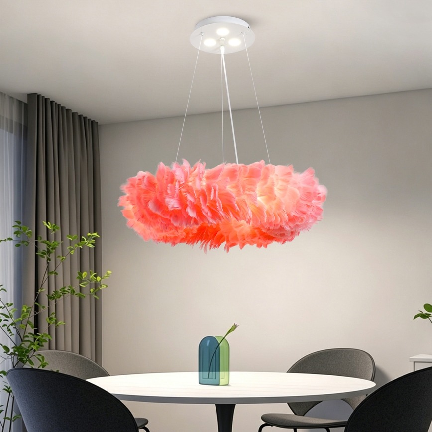BRILAGI - Lustre LED suspenso por cabo FEATHER 3xE27/40W/230V + 3xLED/3W Ø 50 cm rosa