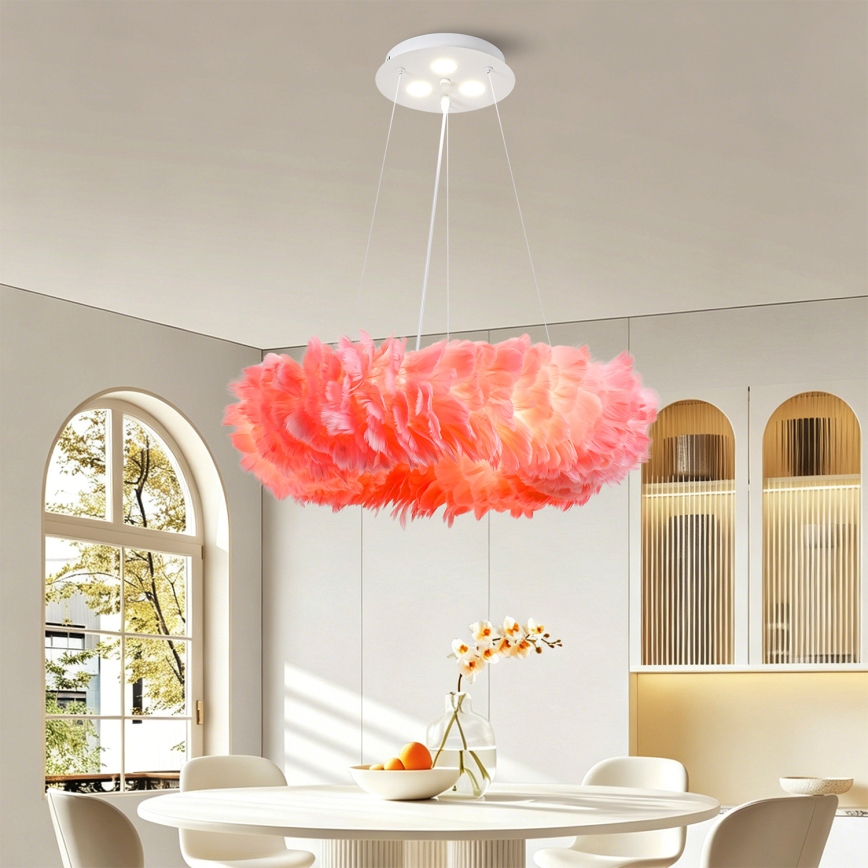 BRILAGI - Lustre LED suspenso por cabo FEATHER 3xE27/40W/230V + 3xLED/3W Ø 50 cm rosa