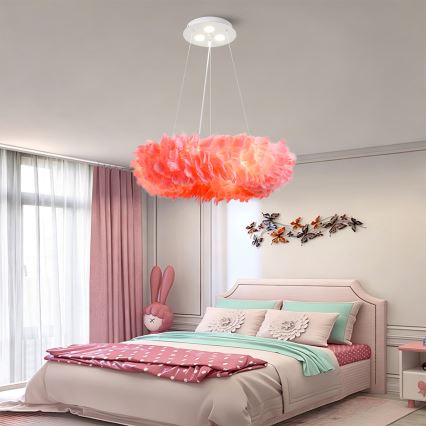BRILAGI - Lustre LED suspenso por cabo FEATHER 3xE27/40W/230V + 3xLED/3W Ø 50 cm rosa