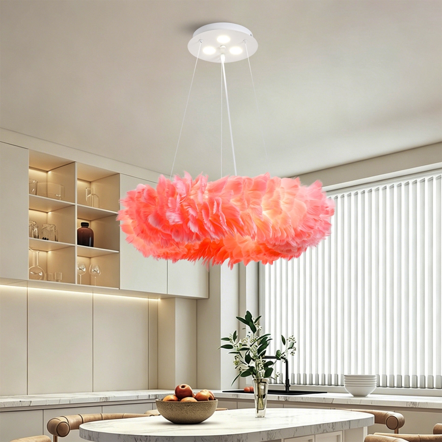 BRILAGI - Lustre LED suspenso por cabo FEATHER 3xE27/40W/230V + 3xLED/3W Ø 50 cm rosa
