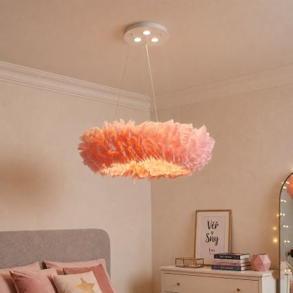 Brilagi - Lustre LED suspenso por cabo FEATHER 3xE27/40W/230V + 3xLED/3W Ø 50 cm rosa