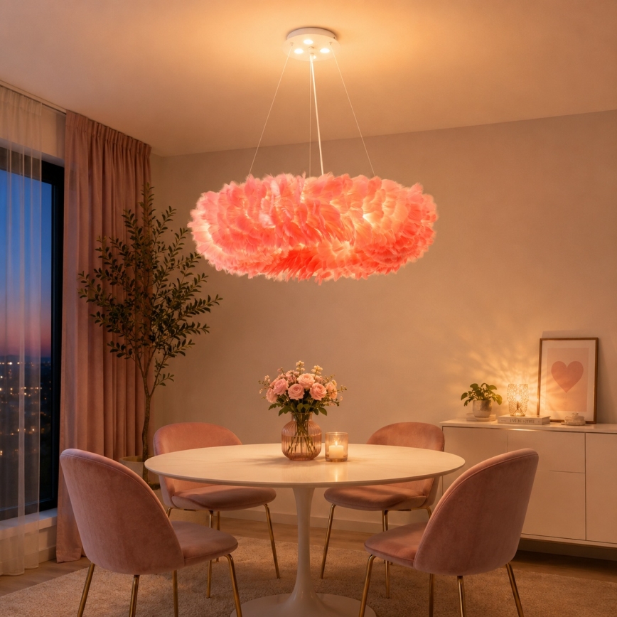 Brilagi - Lustre LED suspenso por cabo FEATHER 3xE27/40W/230V + 3xLED/3W Ø 50 cm rosa