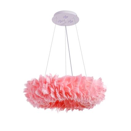 Brilagi - Lustre LED suspenso por cabo FEATHER 3xE27/40W/230V + 3xLED/3W Ø 50 cm rosa