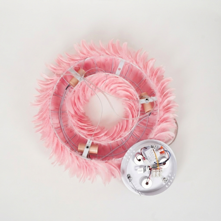 Brilagi - Lustre LED suspenso por cabo FEATHER 3xE27/40W/230V + 3xLED/3W Ø 50 cm rosa
