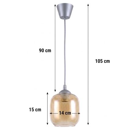 Brilagi - Lustre LED suspenso por cabo RETRO GLASS 1xE27/60W/230V Ø 14 cm prateado/castanho fumado