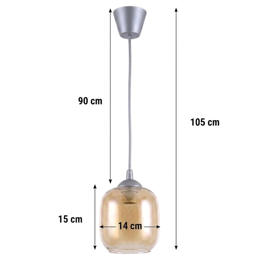 Brilagi - Lustre LED suspenso por cabo RETRO GLASS 1xE27/60W/230V Ø 14 cm prateado/castanho fumado