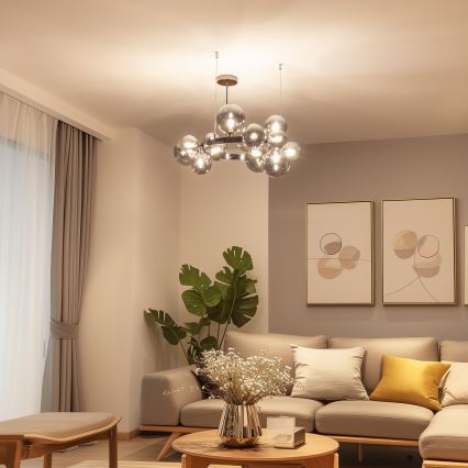 Brilagi - Lustre LED suspenso por cabo MILLA 15xG9/3W/230V cromado preto/fumê