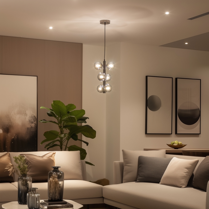 Brilagi - Lustre LED suspenso por cabo MILLA 6xG9/3W/230V cromado preto/vidro fumê