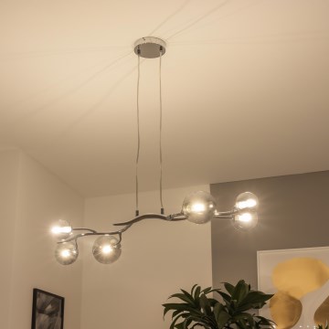 Brilagi - Lustre LED suspenso por cabo MISTEL 6xG9/3W/230V preto cromado/fumê
