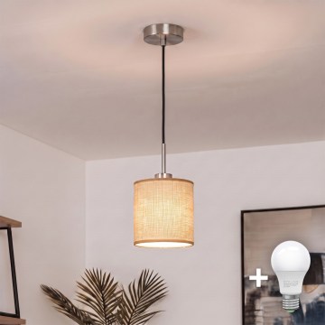 Brilagi - Lustre LED suspenso por cabo NUBILA 1xE27/60W/230V diâmetro 14 cm preto/castanho claro