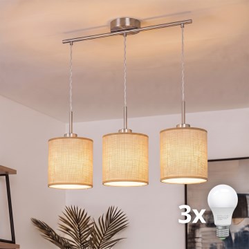 Brilagi - Lustre LED suspenso por cabo NUBILA 3xE27/60W/230V castanho claro