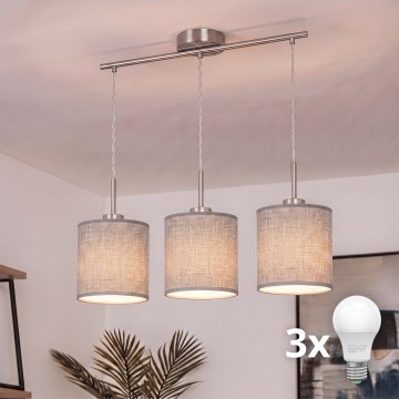 Brilagi - Lustre LED suspenso por cabo NUBILA 3xE27/60W/230V cinzento