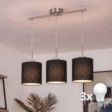 Brilagi - Lustre LED suspenso por cabo NUBILA 3xE27/60W/230V preto