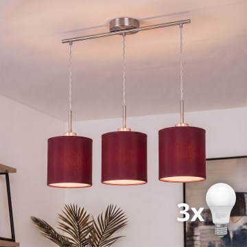 Brilagi - Lustre LED suspenso por cabo NUBILA 3xE27/60W/230V vermelho pompeiano