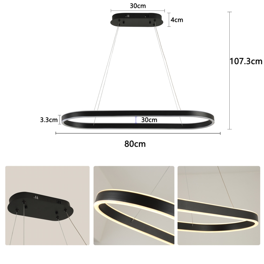 Brilagi - Lustre LED suspenso por cabo PONDIE LED/43W/230V 80x30 cm preto