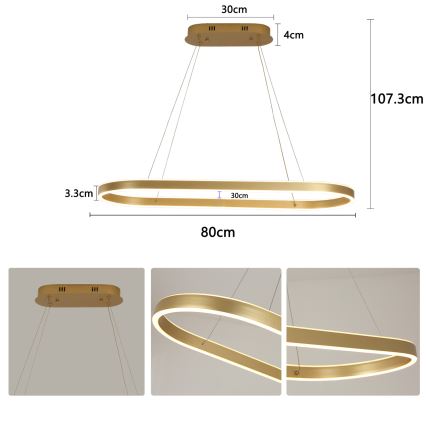 Brilagi - Lustre LED suspenso por cabo PONDIE LED/44W/230V 80x30 cm dourado