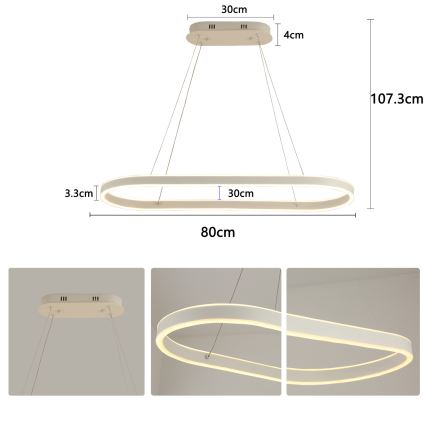 Brilagi - Lustre LED suspenso por cabo PONDIE LED/45W/230V 80x30 cm branco