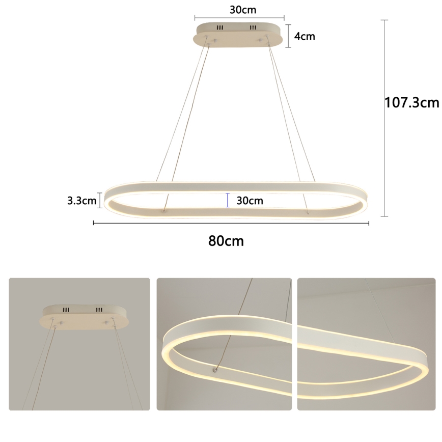 Brilagi - Lustre LED suspenso por cabo PONDIE LED/45W/230V 80x30 cm branco