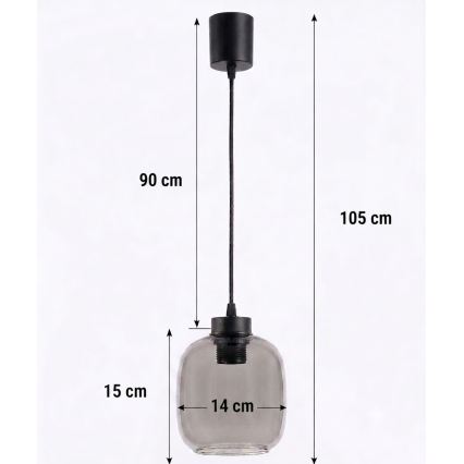 Brilagi - Lustre LED pendente com cabo RETRO GLASS 1xE27/60W/230V Ø 14 cm preto/fumê